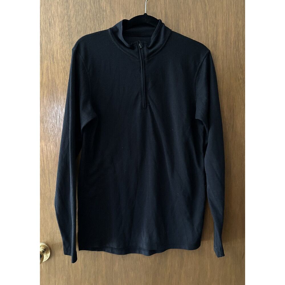 OMNI WOOL Mens Large 1/4 Zip Pullover Wool Blend Base Layer top BLACK Y22